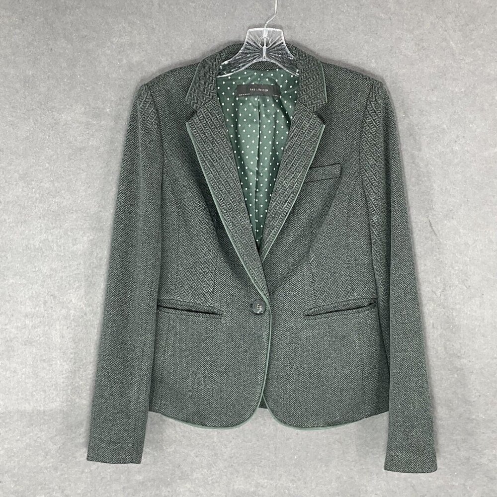 The Limited Blazer Women XS GreenTweed Classic Polka Dot Lining Pockets Academia